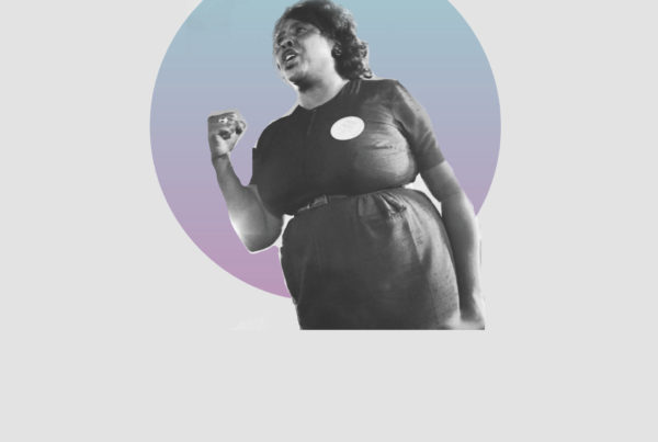 Picture of Fannie Lou Hamer on a gray background.