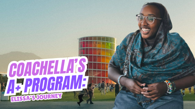 Youtube Thumbnail of Elissa Hall at Coachella. The flyer says Coachella's A+ Program: Elissa's Journey