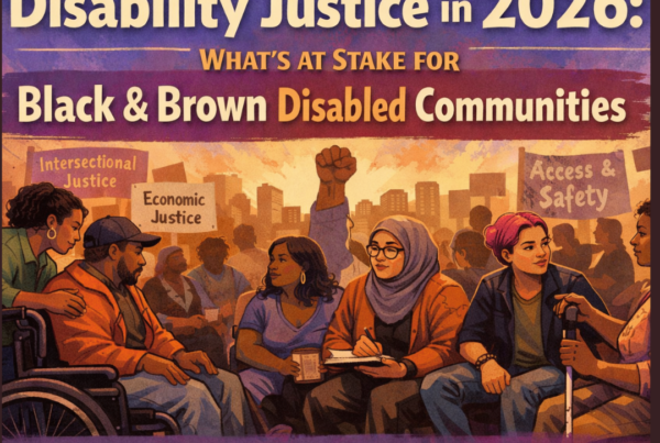 An image of disabled people protesting